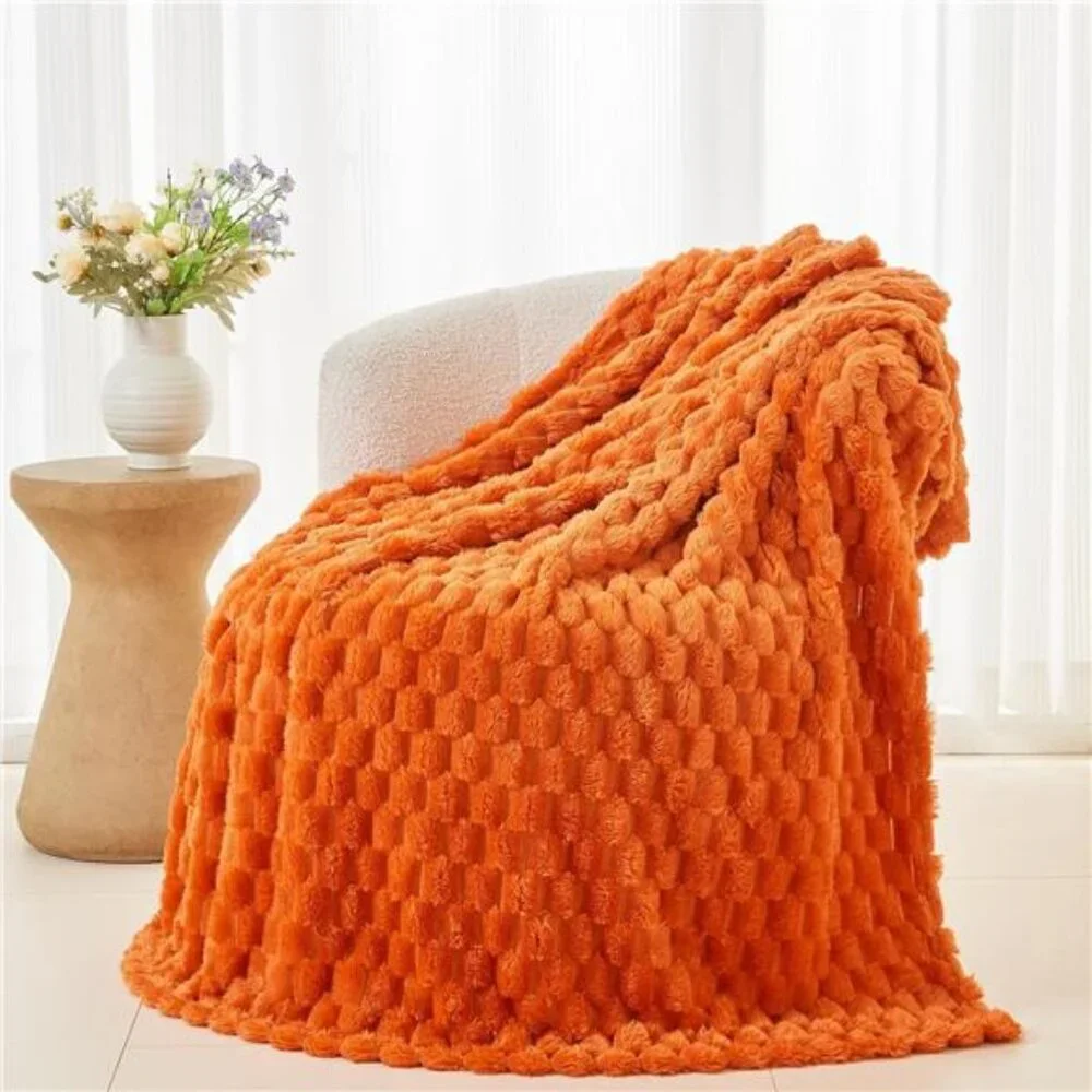 Super Soft Throw Blanket Orange Premium Silky Flannel Fleece 3D Clouds 50